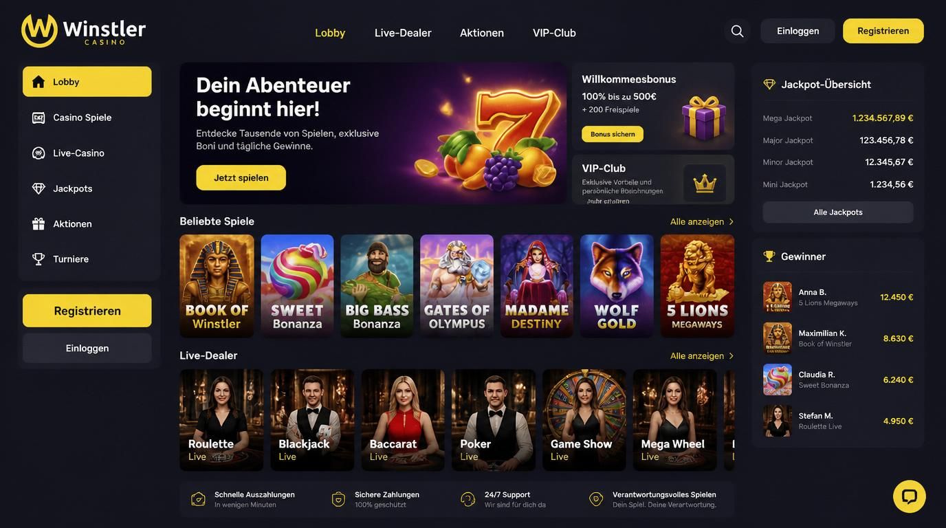 Ein Interface mit Live-Dealern, schlankem Design, VIP-Icons und deutschsprachiger Navigation